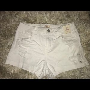 White High Rise Distressed Shorts